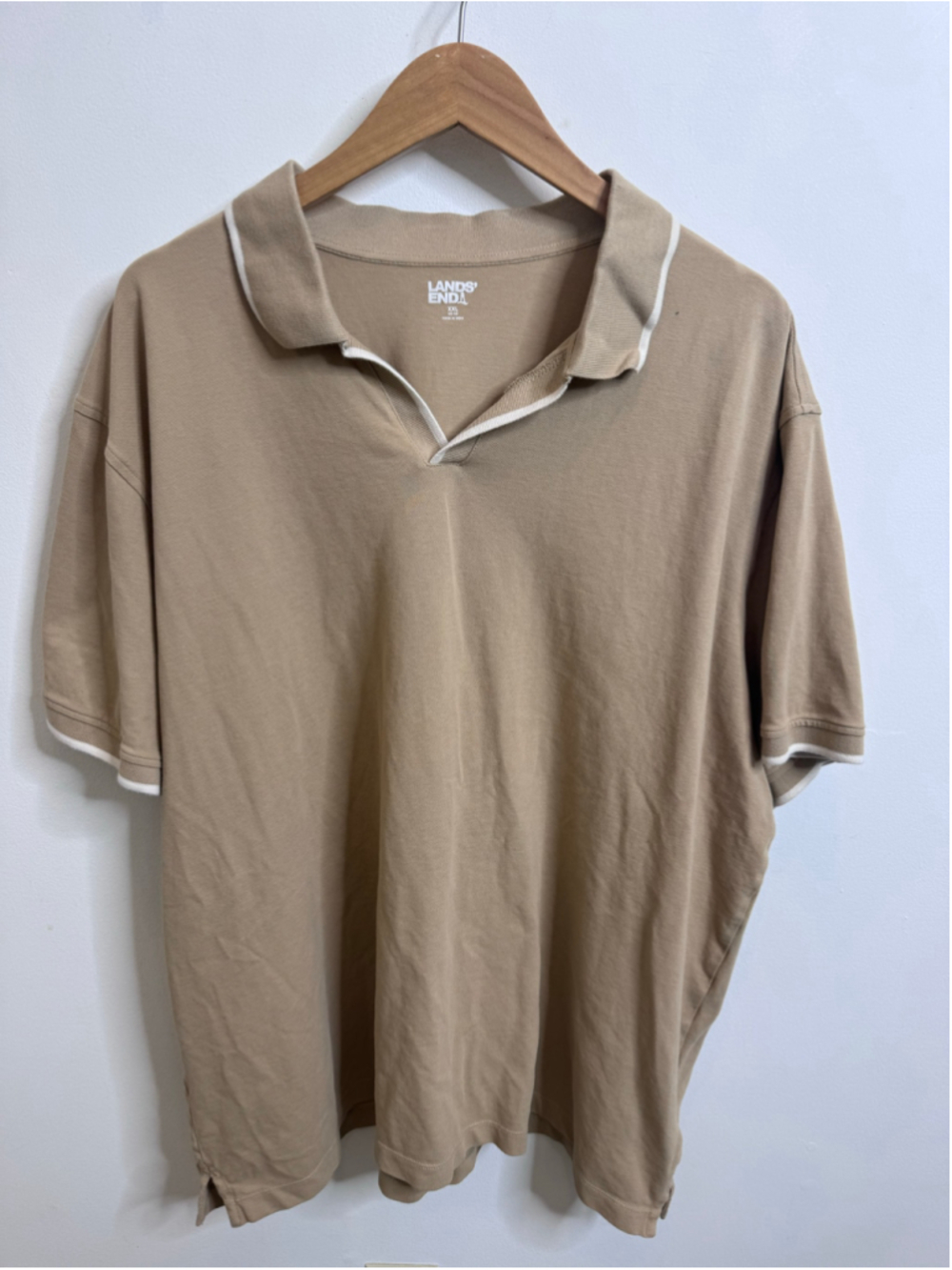 Men's Lands' End Polo Shirt XXL Beige White